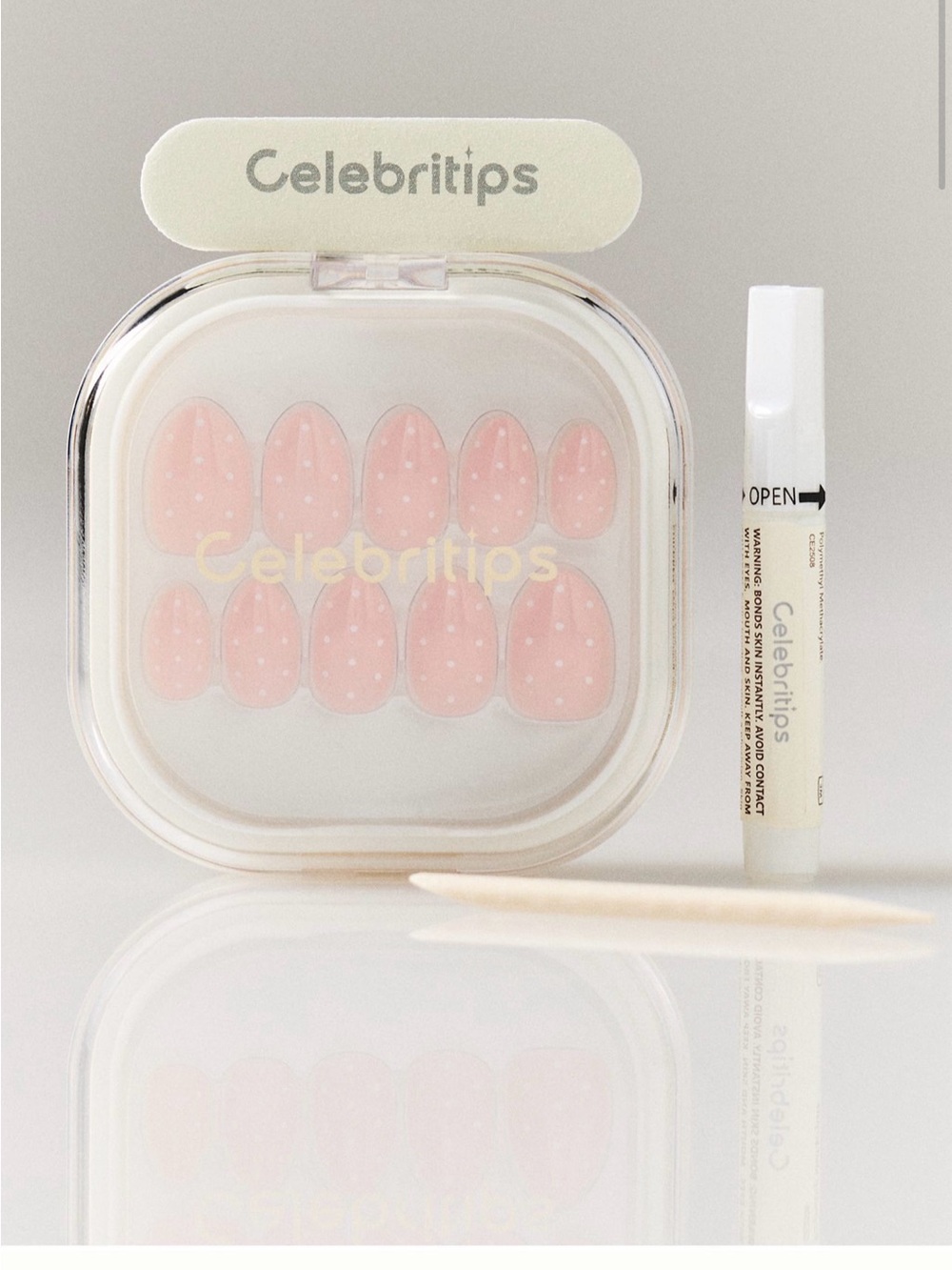 Anthropologie Celebritips Pink Polka Dot Press-On Nail Set